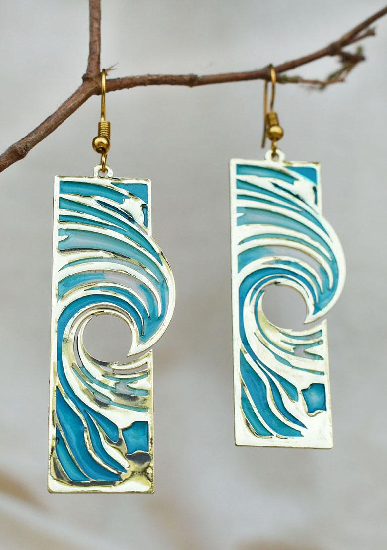 Blue Stainless Steel Beachy Waves Blue Resin Earrings