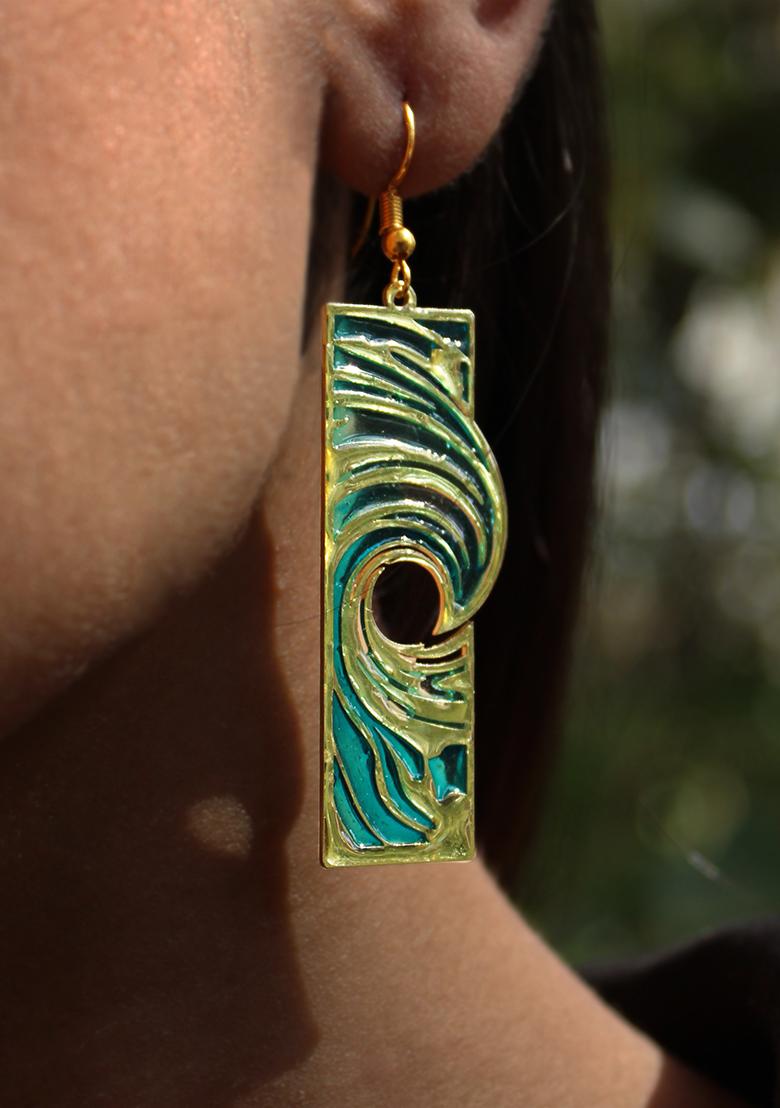 Blue Stainless Steel Beachy Waves Blue Resin Earrings