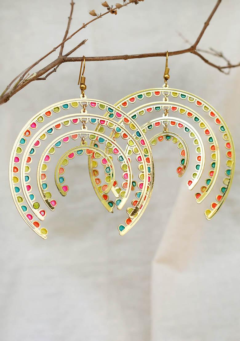 Golden Stainless Steel Colors Of Season Resin Colorful Earrings