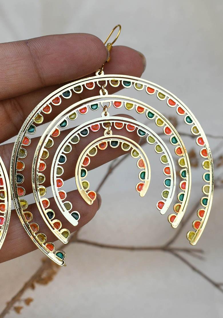 Golden Stainless Steel Colors Of Season Resin Colorful Earrings