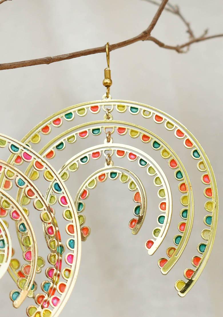 Golden Stainless Steel Colors Of Season Resin Colorful Earrings