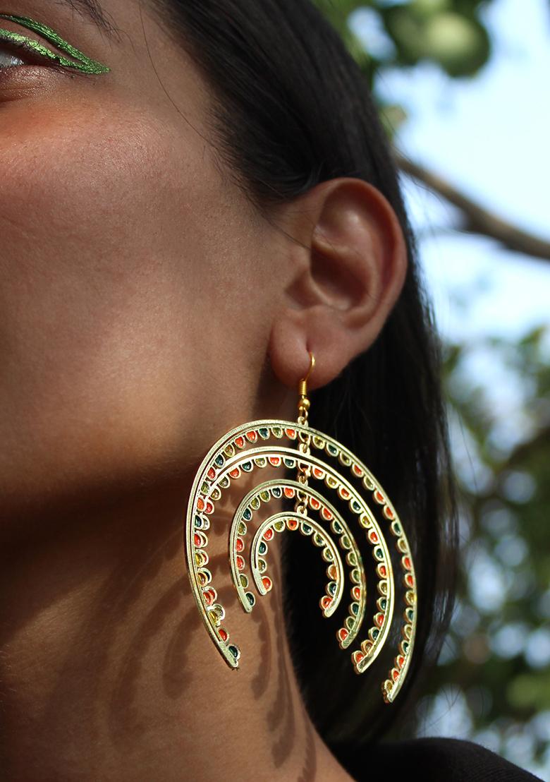 Golden Stainless Steel Colors Of Season Resin Colorful Earrings