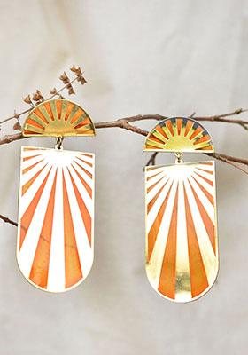 Orange Stainless Steel Sun Shine Resin Earrings