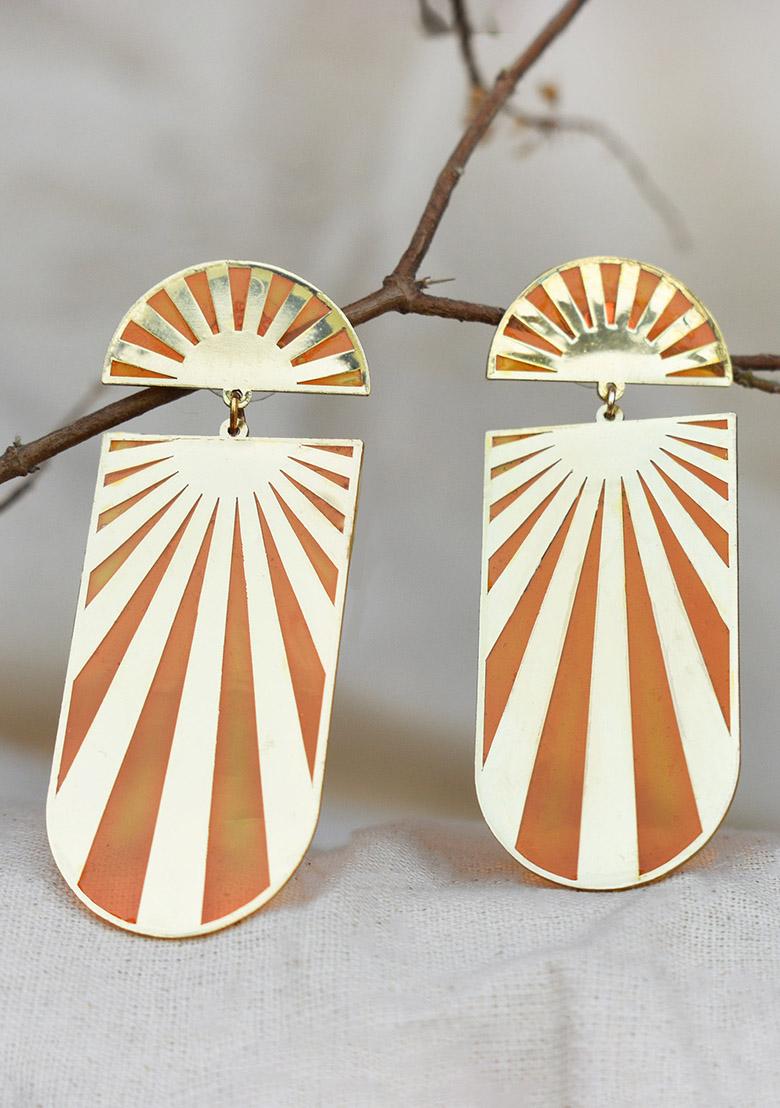 Orange Stainless Steel Sun Shine Resin Earrings