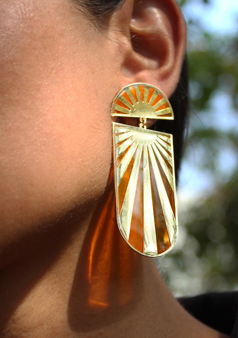 Orange Stainless Steel Sun Shine Resin Earrings