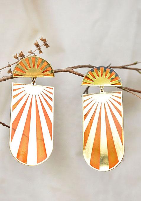 Orange Stainless Steel Sun Shine Resin Earrings