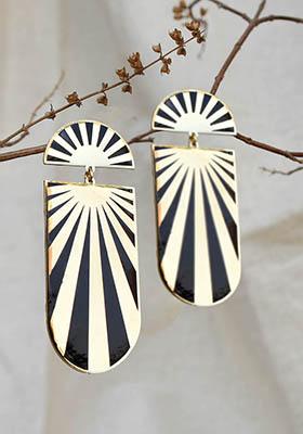 Black Stainless Steel Black Rays Resin Earrings