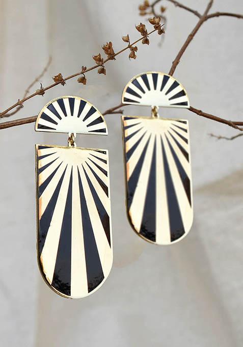 Black Stainless Steel Black Rays Resin Earrings