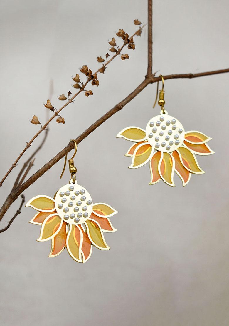 Yellow Stainless Steel Sunflower Resin Earrings
