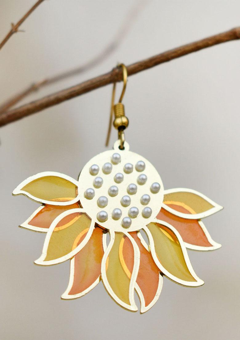 Yellow Stainless Steel Sunflower Resin Earrings