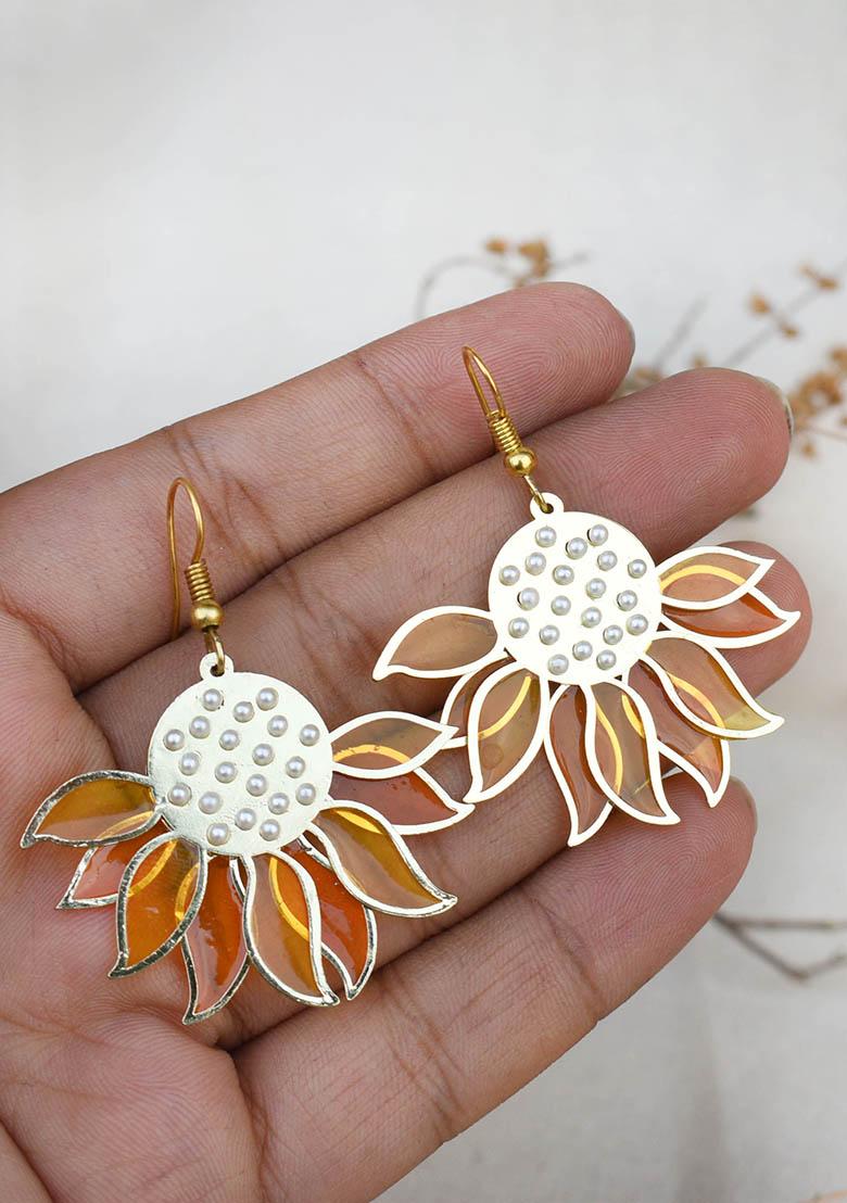 Yellow Stainless Steel Sunflower Resin Earrings