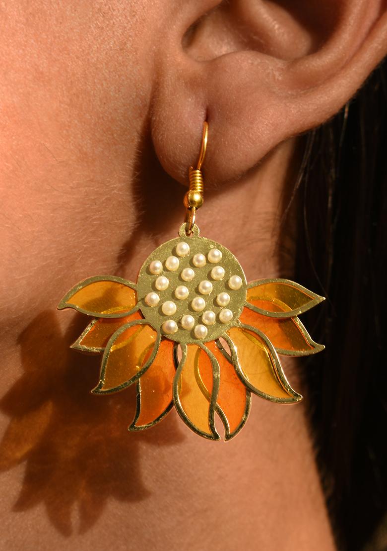 Yellow Stainless Steel Sunflower Resin Earrings