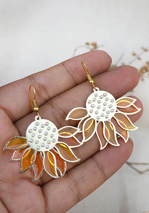 Yellow Stainless Steel Sunflower Resin Earrings