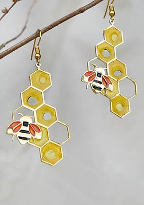 Orange Stainless Steel Honey Bee Theme Resin Earrings