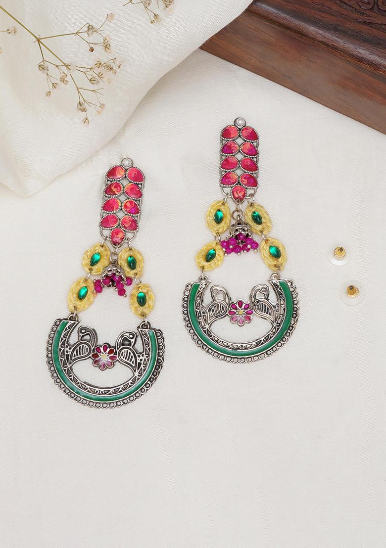 Multicolor Mixed Alloy Peacock Charm Multicolor Statement Earrings