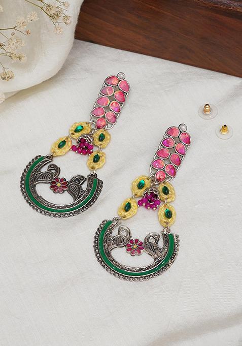 Multicolor Mixed Alloy Peacock Charm Multicolor Statement Earrings