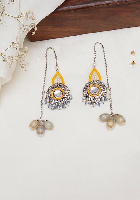 Multicolor Mixed Alloy Yellow Beaded Kanuati Earrings With Shells Earrings