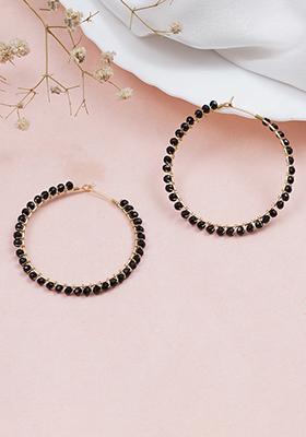 Black Mixed Alloy Beaded Hoop Earrings ( Black ) Earrings