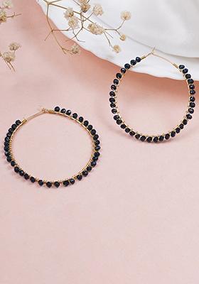 Dark Blue Mixed Alloy Beaded Hoop Earrings ( Dark Blue ) Earrings