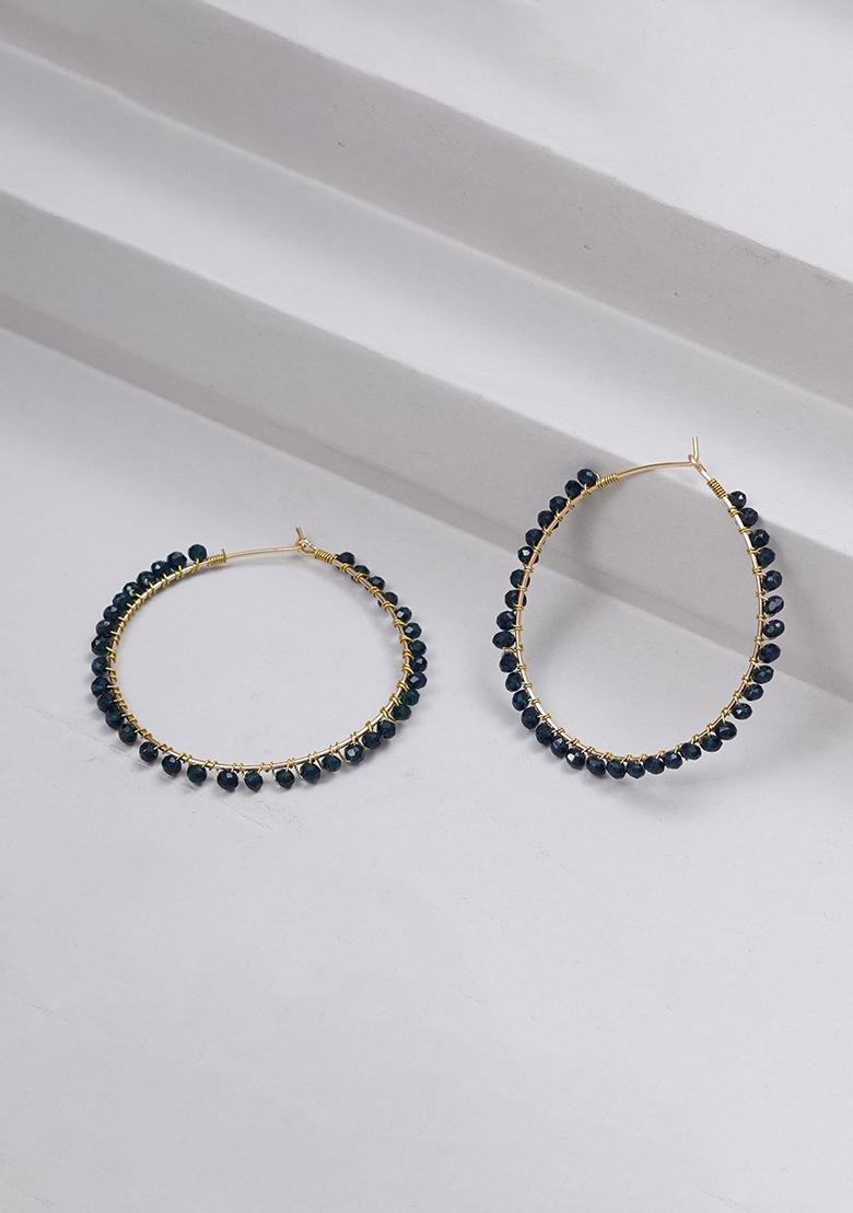 Dark Blue Mixed Alloy Beaded Hoop Earrings ( Dark Blue ) Earrings