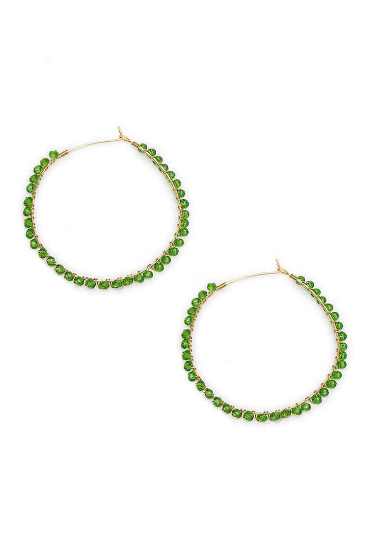 Green Mixed Alloy Beaded Hoop Earrings ( Green ) Earrings
