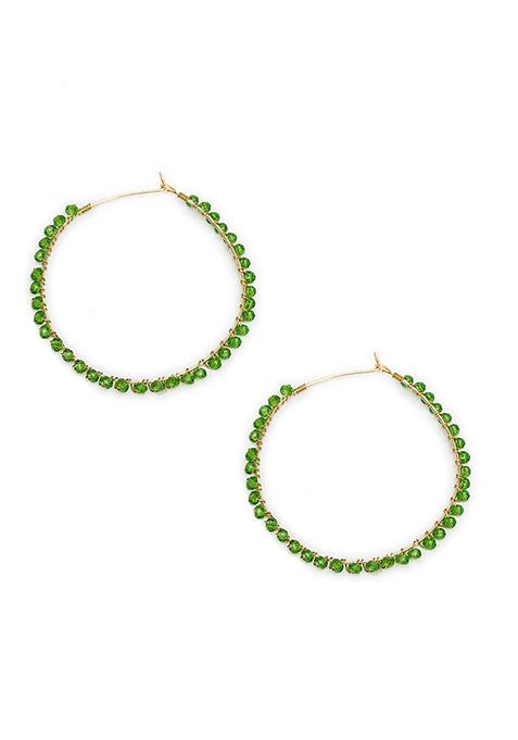 Green Mixed Alloy Beaded Hoop Earrings ( Green ) Earrings