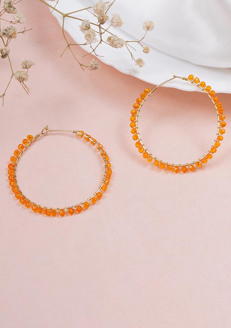 Orange Mixed Alloy Beaded Hoop Earrings ( Orange ) Earrings