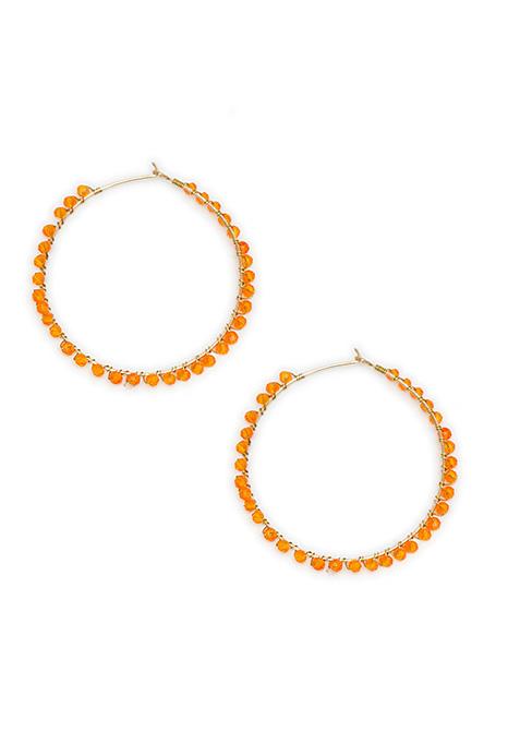 Orange Mixed Alloy Beaded Hoop Earrings ( Orange ) Earrings