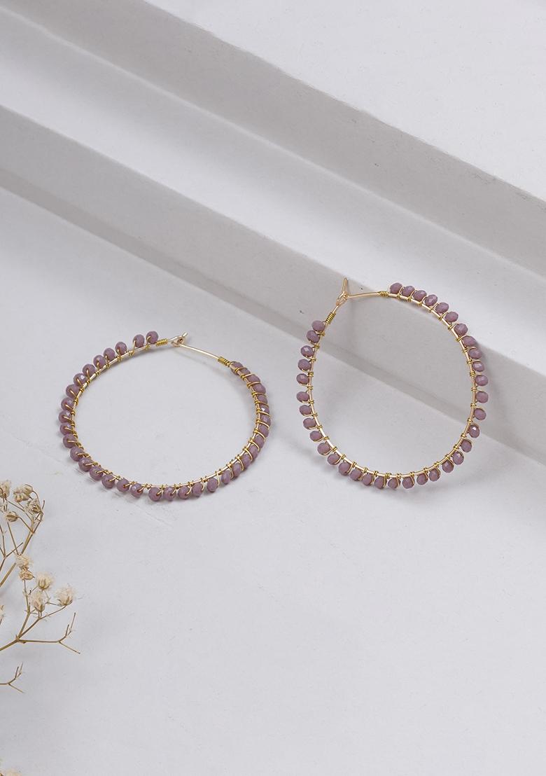 Purple Mixed Alloy Beaded Hoop Earrings ( Purple ) Earrings