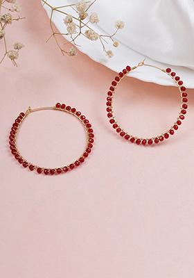 Red Mixed Alloy Beaded Hoop Earrings ( Red) Earrings
