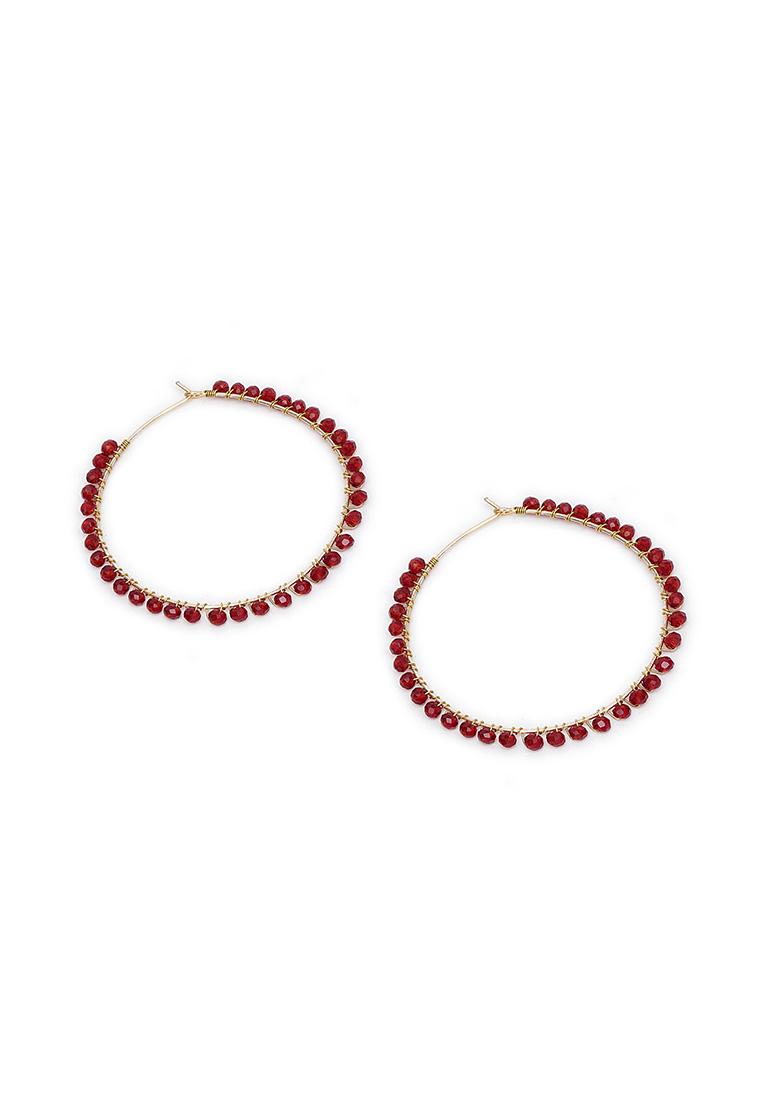Red Mixed Alloy Beaded Hoop Earrings ( Red) Earrings