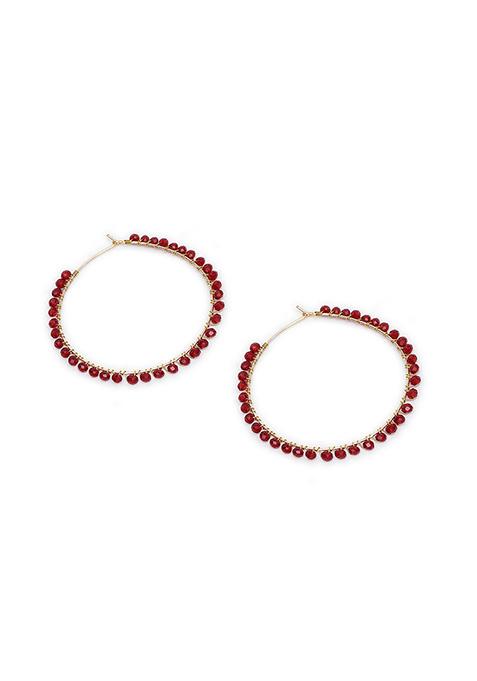 Red Mixed Alloy Beaded Hoop Earrings ( Red) Earrings