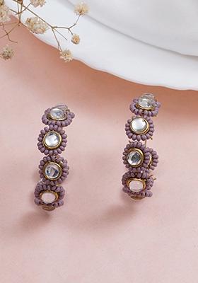 Purple Mixed Alloy Mounted Pearl Hoops Earrings