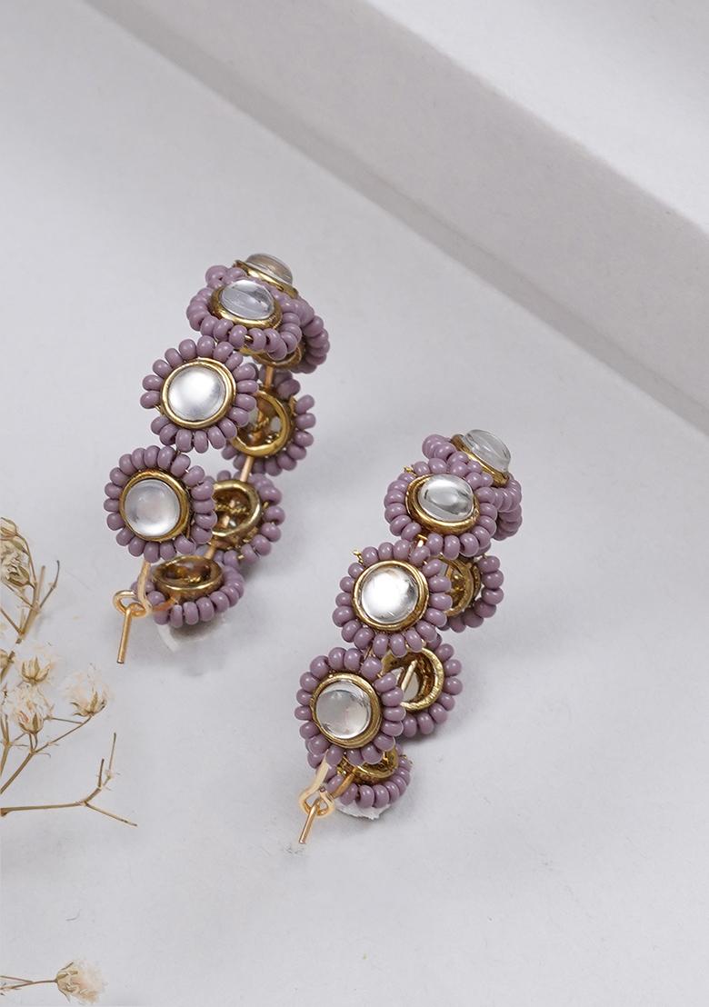 Purple Mixed Alloy Mounted Pearl Hoops Earrings