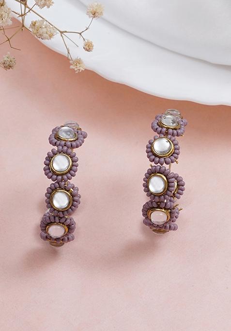 Purple Mixed Alloy Mounted Pearl Hoops Earrings