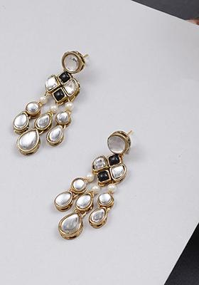 Black Mixed Alloy Droopy Kundan Earrings Earrings