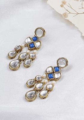 Dark Blue Mixed Alloy Droopy Kundan Earrings Earrings