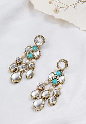 Light Blue Mixed Alloy Droopy Kundan Earrings Earrings