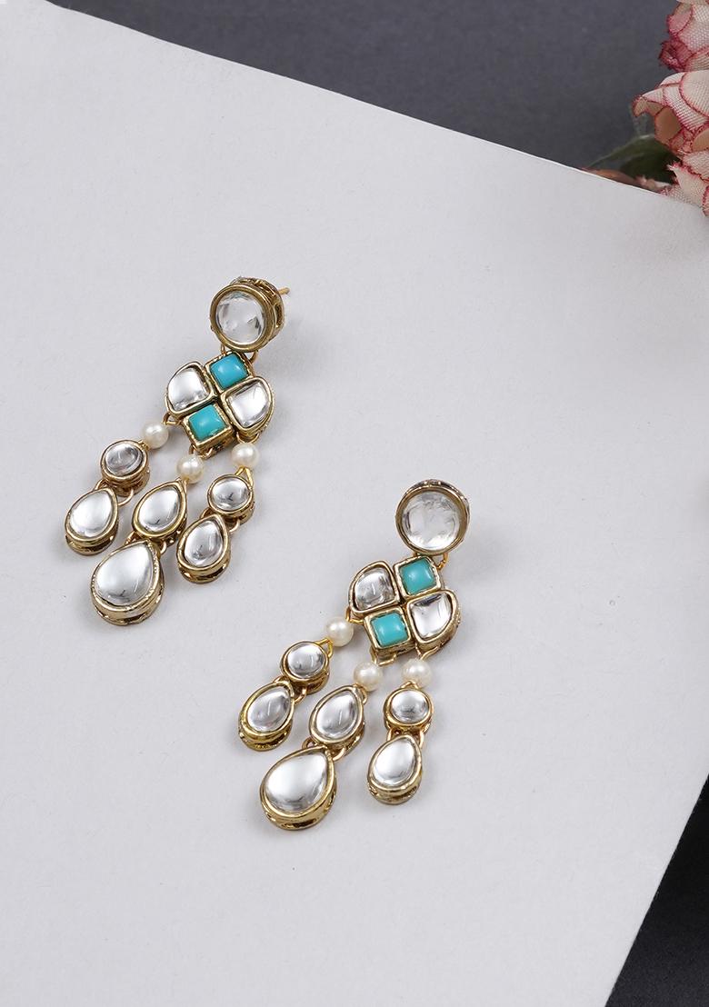 Light Blue Mixed Alloy Droopy Kundan Earrings Earrings