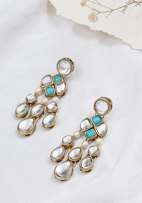 Light Blue Mixed Alloy Droopy Kundan Earrings Earrings