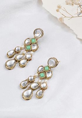 Light Green Mixed Alloy Droopy Kundan Earrings Earrings