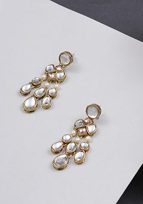 Rose Gold Mixed Alloy Droopy Kundan Earrings Earrings