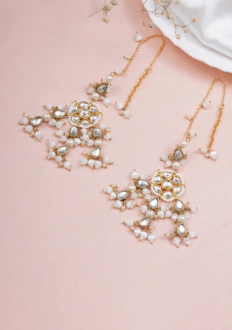 White Mixed Alloy White Bliss Kanauti Earrings