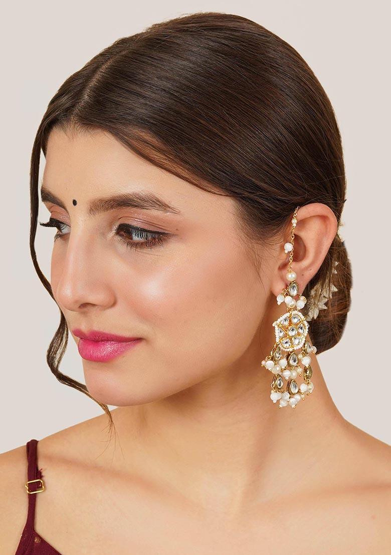 White Mixed Alloy White Bliss Kanauti Earrings