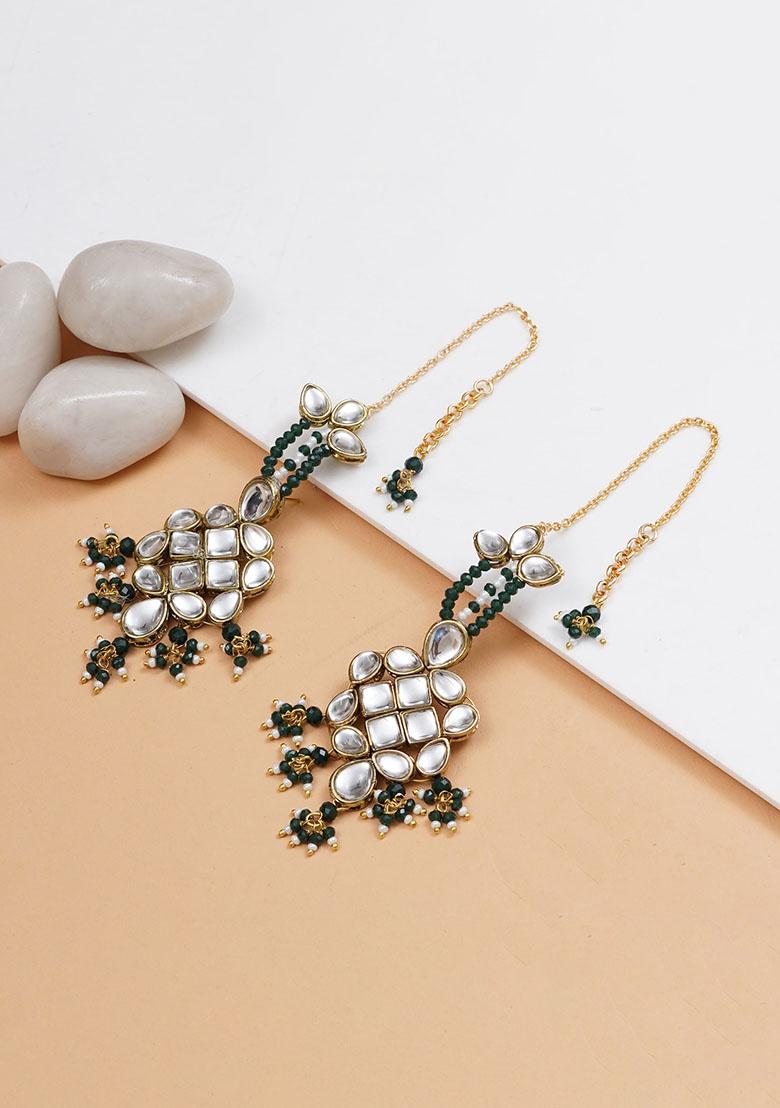 Dark Green Mixed Alloy Majestic Kundan Earrings Earrings