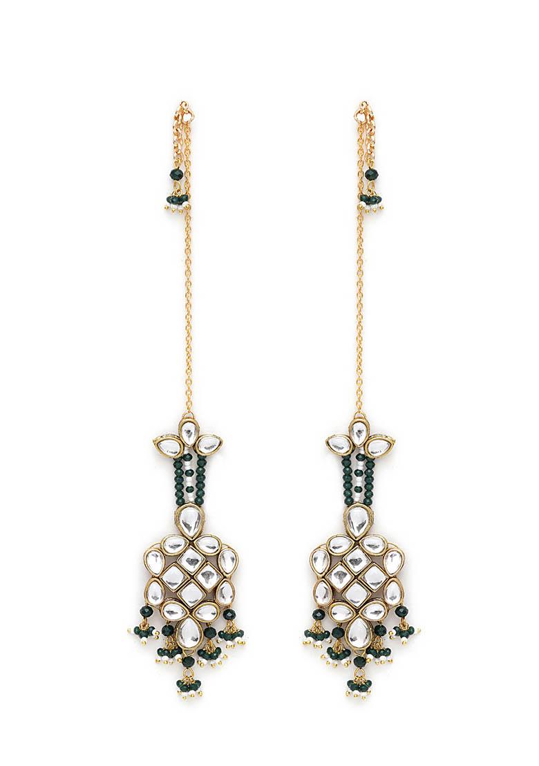 Dark Green Mixed Alloy Majestic Kundan Earrings Earrings