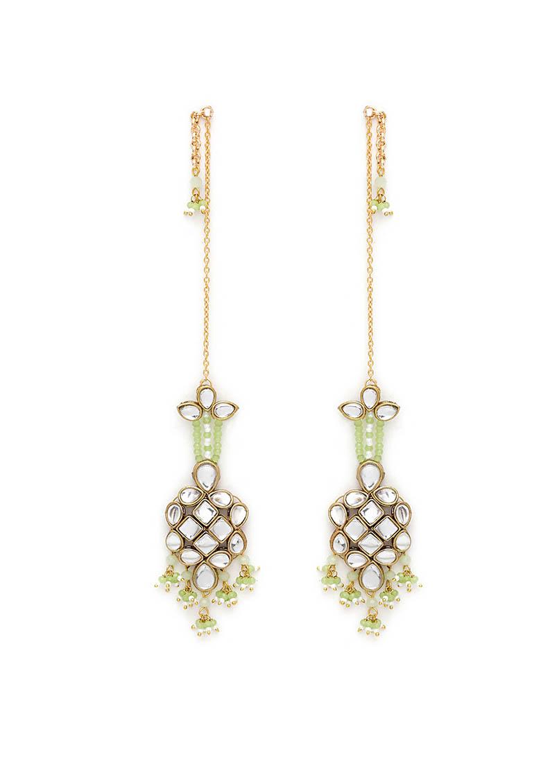 Light Green Mixed Alloy Majestic Kundan Earrings Earrings