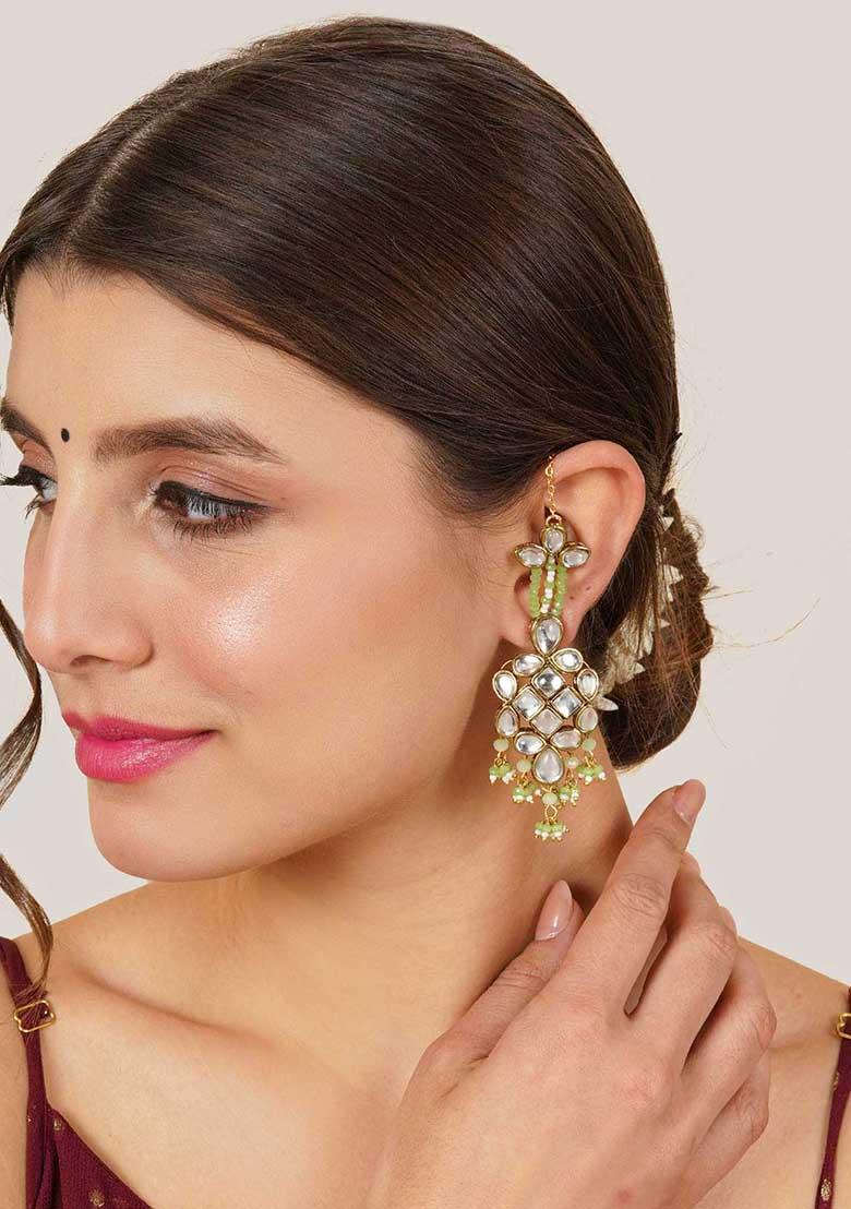 Light Green Mixed Alloy Majestic Kundan Earrings Earrings