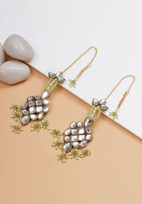 Light Green Mixed Alloy Majestic Kundan Earrings Earrings