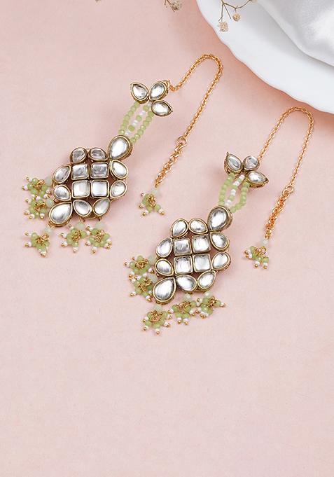 Light Green Mixed Alloy Majestic Kundan Earrings Earrings